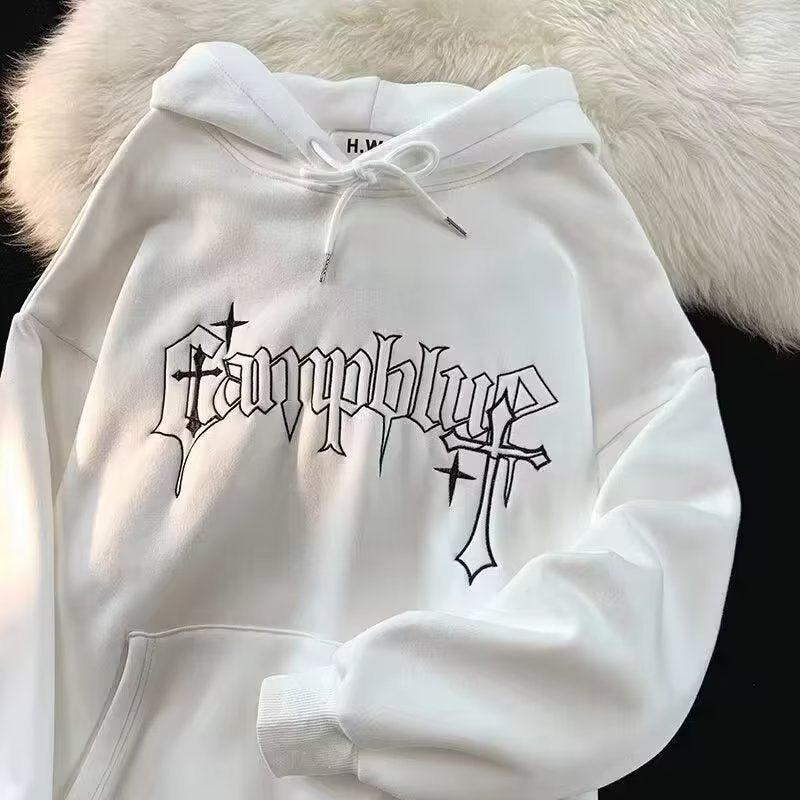 American-style European and American hooded sweater men's 2025youth fashion men's casual plus velvet print winter pullover top