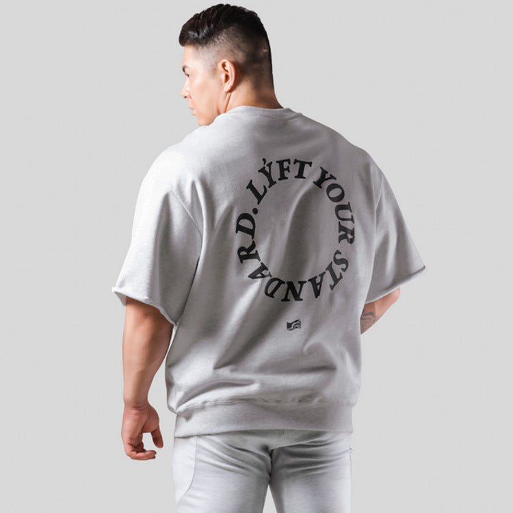 Muscle fitness short-sleeved men's heavy cotton basketball brothers training clothes versatile loose half-sleeved sports T-shirt
