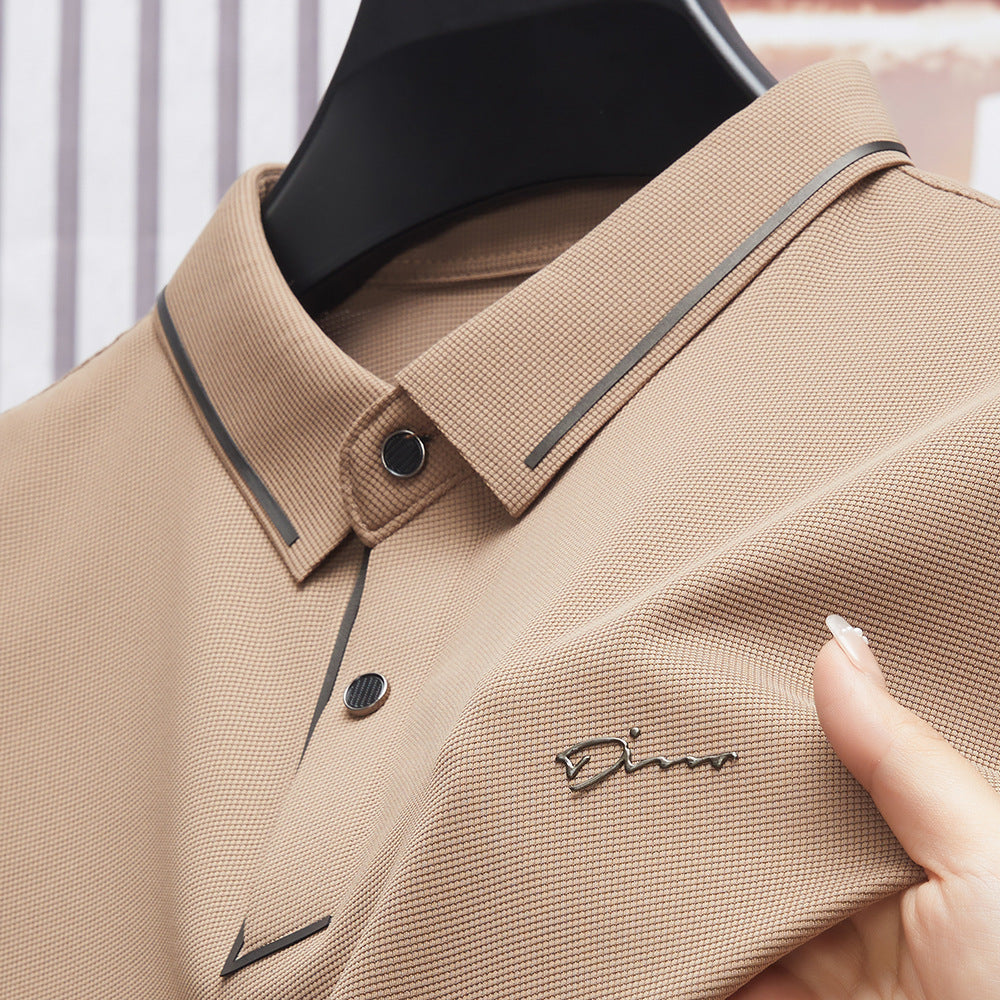 Men's short-sleeved T-shirt polo shirt summer thin anti-wrinkle free ironing seamless T-shirt cross-border middle-aged dad tops