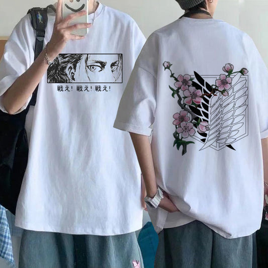 Attack on Titan Series Cross-border Popular Large Size Thin Male and Female Student Round Neck Short Sleeve Anime T-shirt