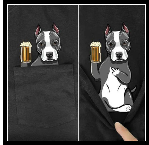 Amazon 2D printed short sleeve pocket T-shirt unisex Shar Pei entertainment series wish one piece
