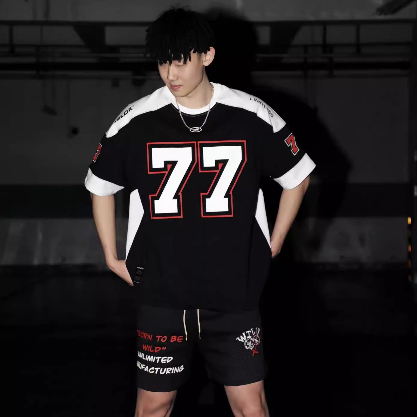77 ice hockey short-sleeved European and American style trendy personality rugby uniform basketball hip-hop jersey t-shirt sports high street leisure