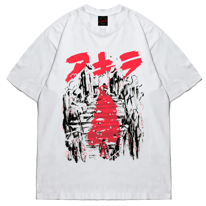 BC anime print short-sleeved T-shirt for men and women hip-hop high street loose round neck retro top