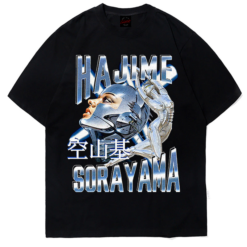 BC anime print short-sleeved T-shirt for men and women hip-hop high street loose round neck retro top