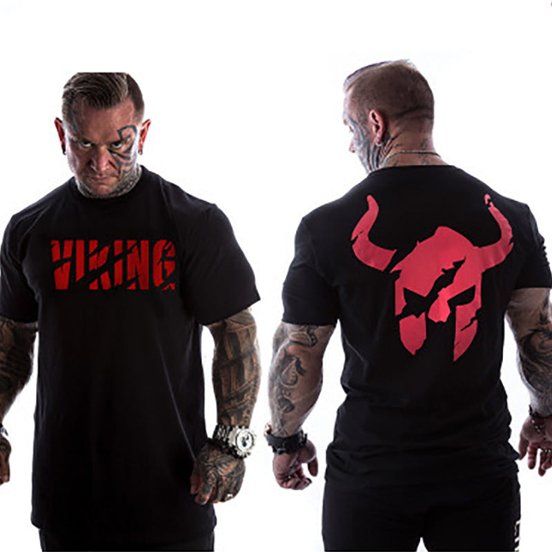2025Muscle Brothers new short-sleeved T-shirt cotton men's sports round neck short-sleeved spring and summer fitness on one generation