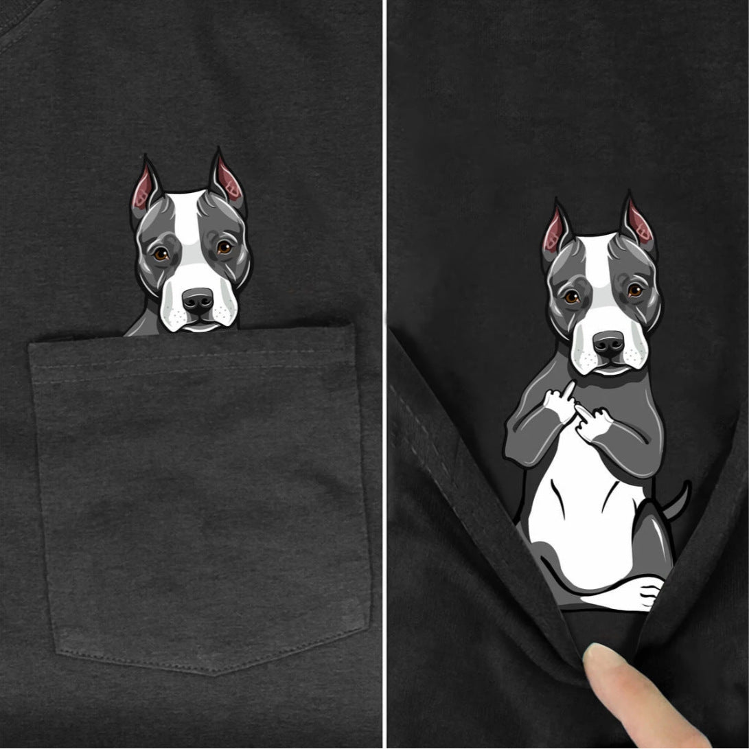 Amazon 2D printed short sleeve pocket T-shirt unisex Shar Pei entertainment series wish one piece