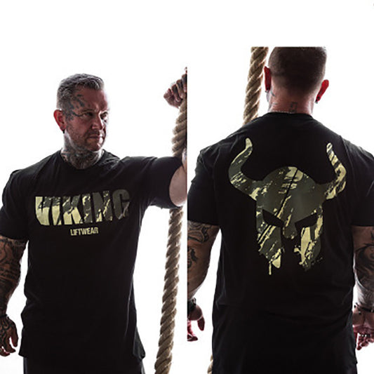 2025Muscle Brothers new short-sleeved T-shirt cotton men's sports round neck short-sleeved spring and summer fitness on one generation