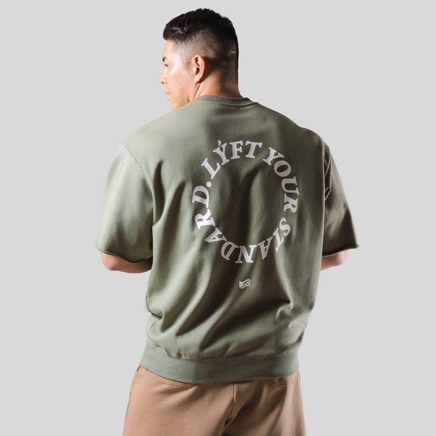 Muscle fitness short-sleeved men's heavy cotton basketball brothers training clothes versatile loose half-sleeved sports T-shirt