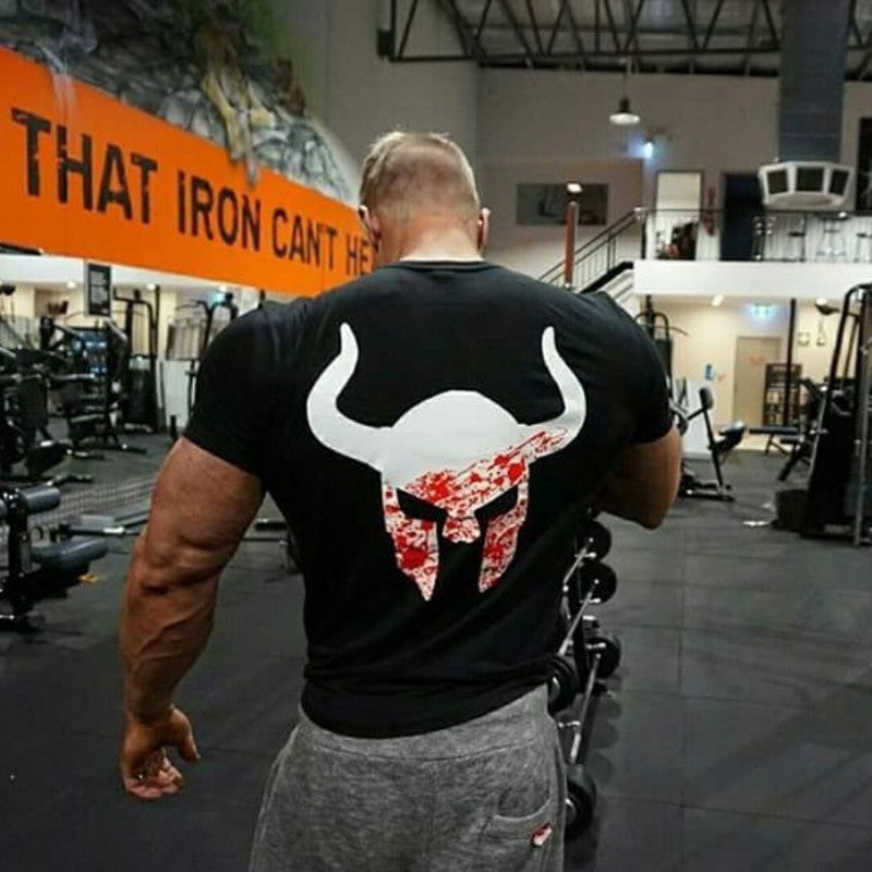 2025Muscle Brothers new short-sleeved T-shirt cotton men's sports round neck short-sleeved spring and summer fitness on one generation