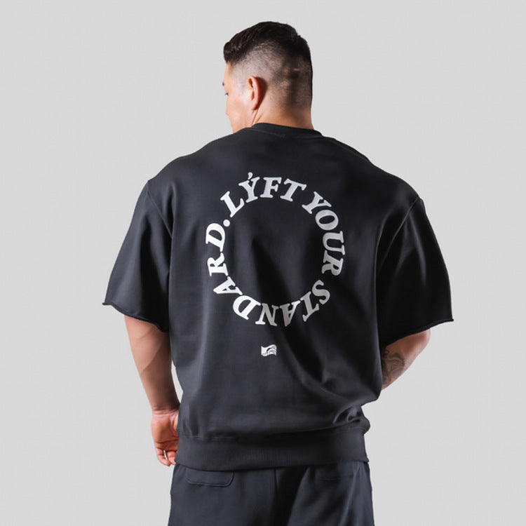 Muscle fitness short-sleeved men's heavy cotton basketball brothers training clothes versatile loose half-sleeved sports T-shirt