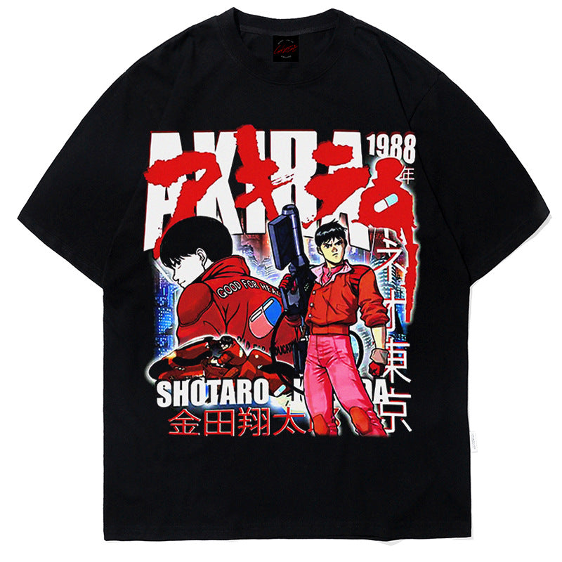 BC anime print short-sleeved T-shirt for men and women hip-hop high street loose round neck retro top
