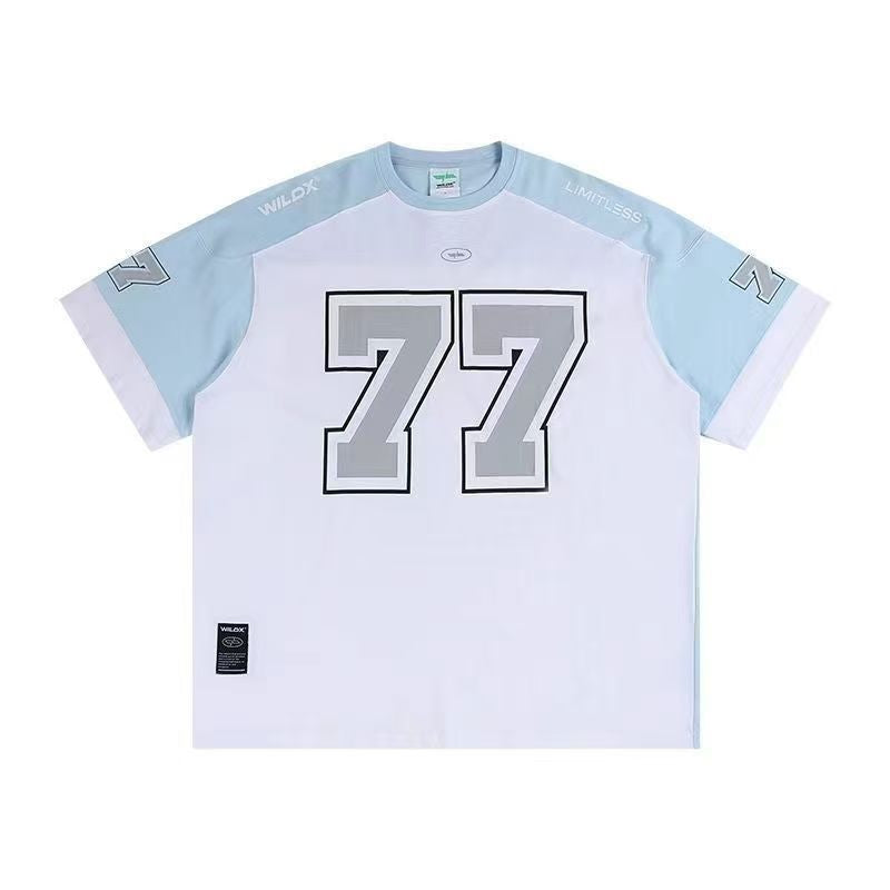77 ice hockey short-sleeved European and American style trendy personality rugby uniform basketball hip-hop jersey t-shirt sports high street leisure