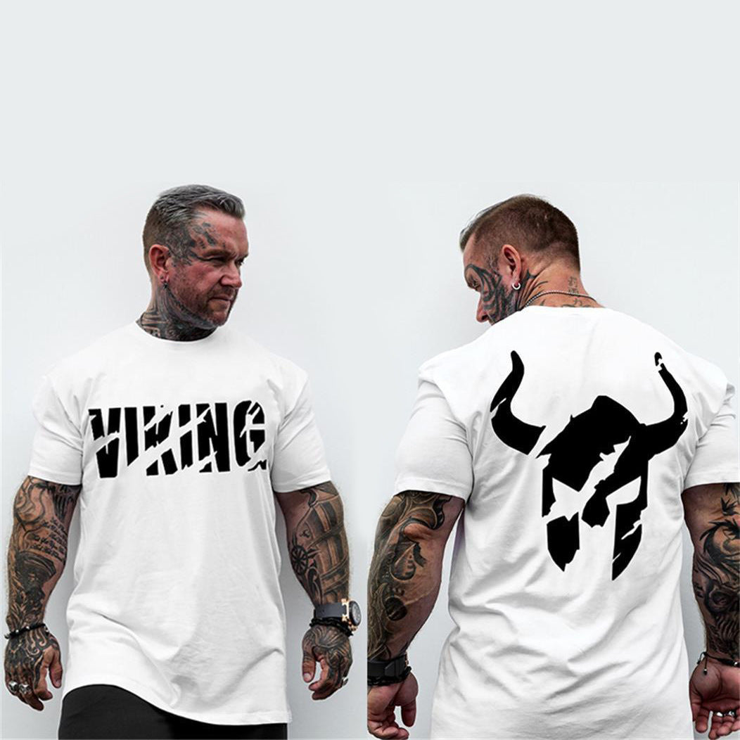 2025Muscle Brothers new short-sleeved T-shirt cotton men's sports round neck short-sleeved spring and summer fitness on one generation