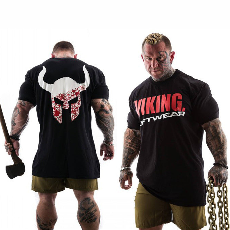 2025Muscle Brothers new short-sleeved T-shirt cotton men's sports round neck short-sleeved spring and summer fitness on one generation