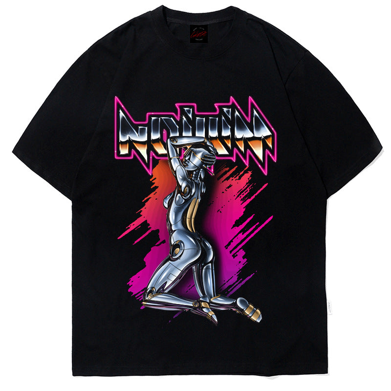BC anime print short-sleeved T-shirt for men and women hip-hop high street loose round neck retro top