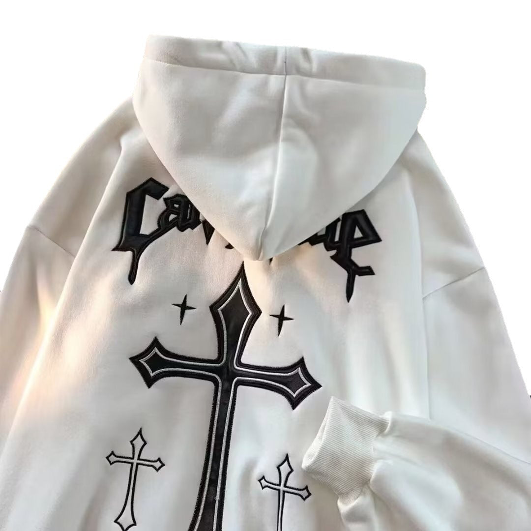 American-style European and American hooded sweater men's 2025youth fashion men's casual plus velvet print winter pullover top