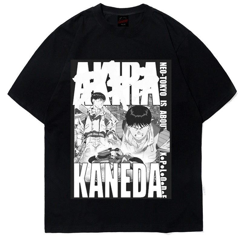 BC anime print short-sleeved T-shirt for men and women hip-hop high street loose round neck retro top