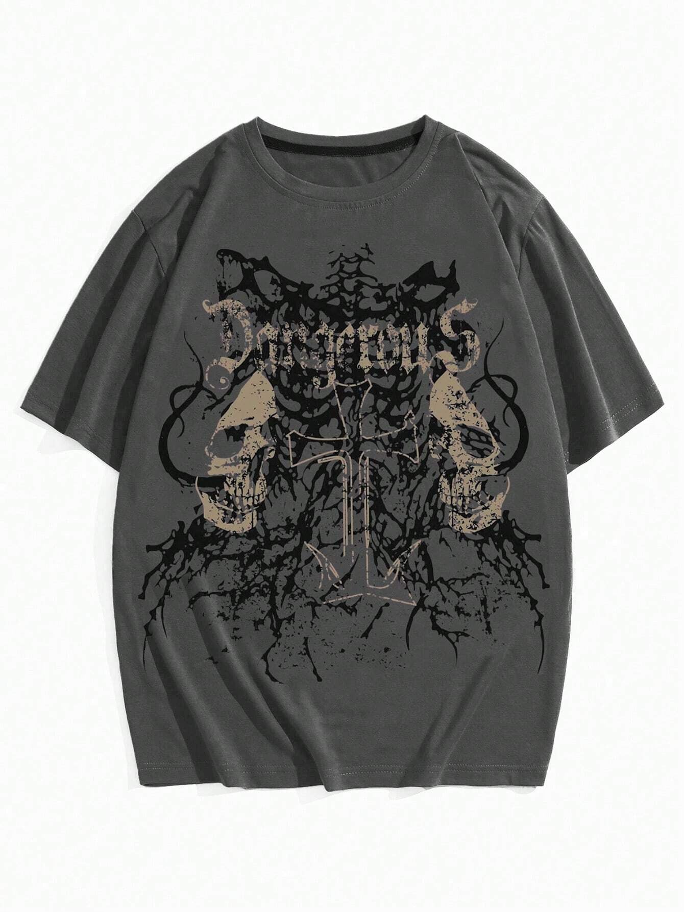 Grunge Punk Skull Printed Women Men Unisex Cotton T-shirt