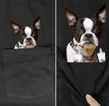 Amazon 2D printed short sleeve pocket T-shirt unisex Shar Pei entertainment series wish one piece