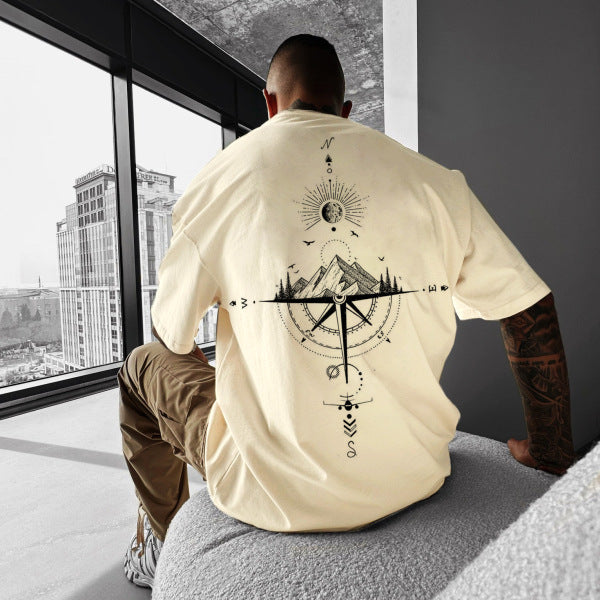 Cross-border European and American size sun, moon, stars and ocean print street fashion casual T-shirts in stock