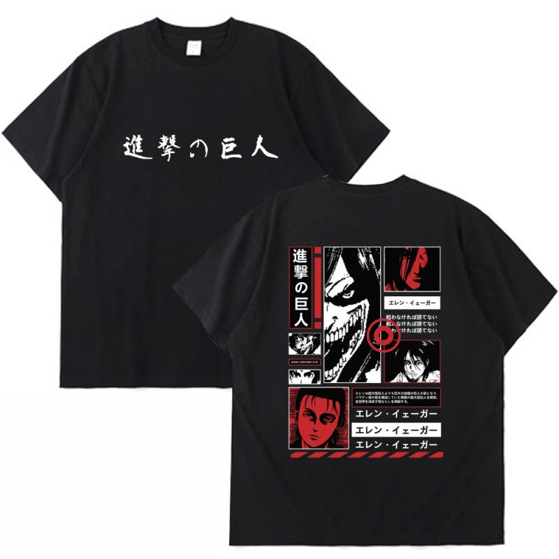 Attack on Titan Allen black and white comic style spring and summer pullover T-shirt thin men and women short-sleeved T-shirt cross-border