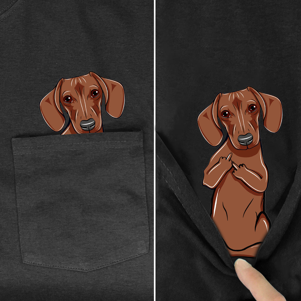 Amazon 2D printed short sleeve pocket T-shirt unisex Shar Pei entertainment series wish one piece