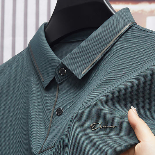 Men's short-sleeved T-shirt polo shirt summer thin anti-wrinkle free ironing seamless T-shirt cross-border middle-aged dad tops