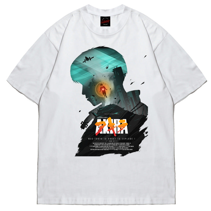 BC anime print short-sleeved T-shirt for men and women hip-hop high street loose round neck retro top