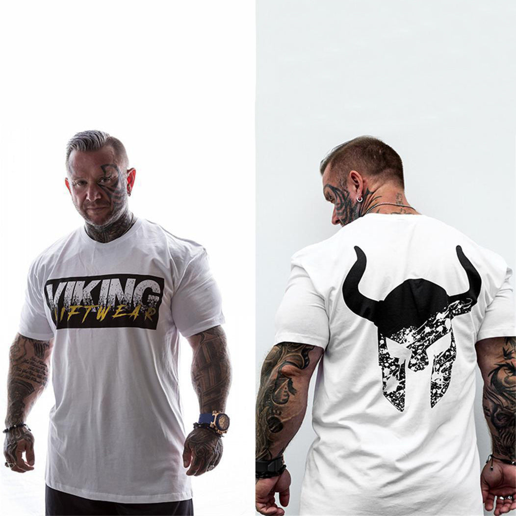 2025Muscle Brothers new short-sleeved T-shirt cotton men's sports round neck short-sleeved spring and summer fitness on one generation