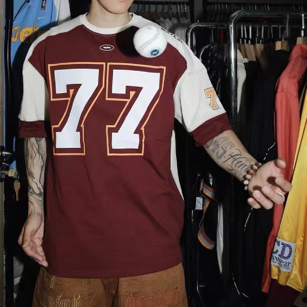 77 ice hockey short-sleeved European and American style trendy personality rugby uniform basketball hip-hop jersey t-shirt sports high street leisure