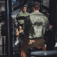 Muscle fitness short-sleeved men's heavy cotton basketball brothers training clothes versatile loose half-sleeved sports T-shirt