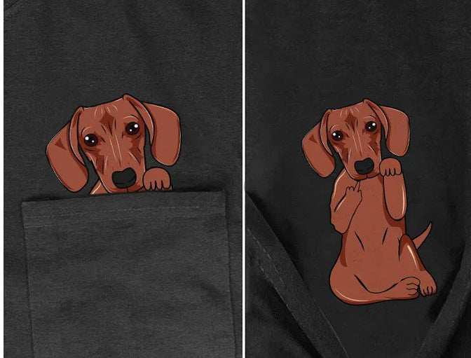 Amazon 2D printed short sleeve pocket T-shirt unisex Shar Pei entertainment series wish one piece