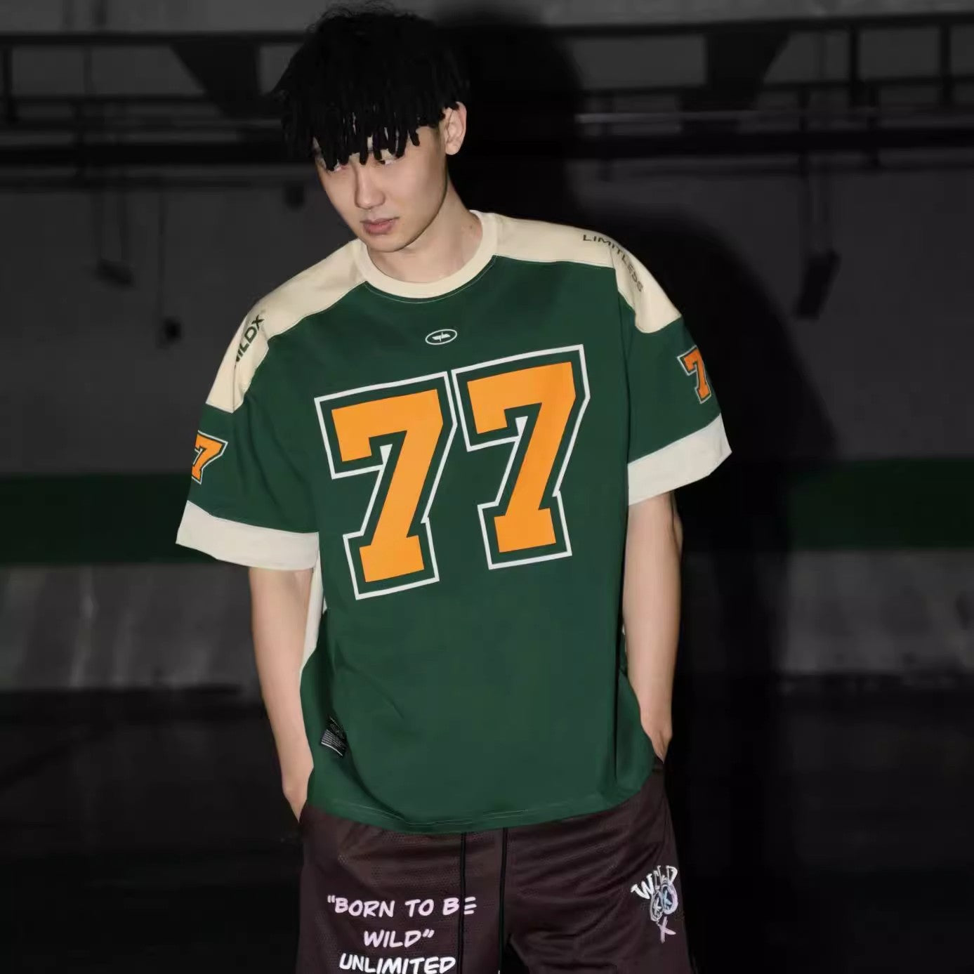 77 ice hockey short-sleeved European and American style trendy personality rugby uniform basketball hip-hop jersey t-shirt sports high street leisure