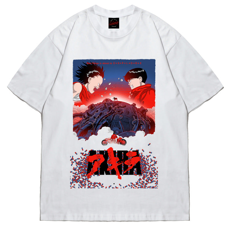 BC anime print short-sleeved T-shirt for men and women hip-hop high street loose round neck retro top