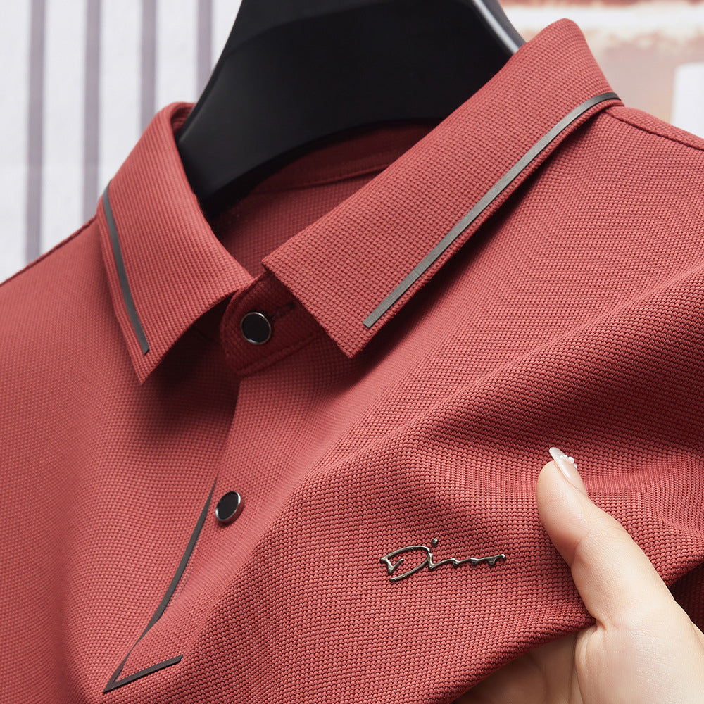 Men's short-sleeved T-shirt polo shirt summer thin anti-wrinkle free ironing seamless T-shirt cross-border middle-aged dad tops