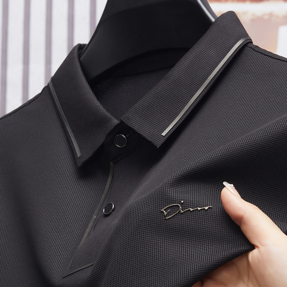 Men's short-sleeved T-shirt polo shirt summer thin anti-wrinkle free ironing seamless T-shirt cross-border middle-aged dad tops