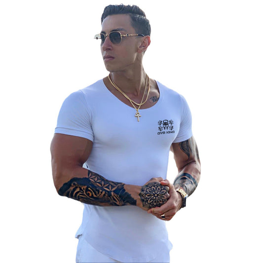Muscle Brothers fitness quick-drying color matching sports and leisure cross-border moisture-wicking running basketball letter T-shirt