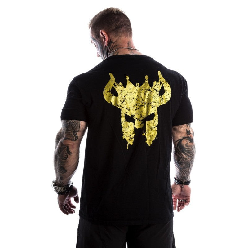 2025Muscle Brothers new short-sleeved T-shirt cotton men's sports round neck short-sleeved spring and summer fitness on one generation