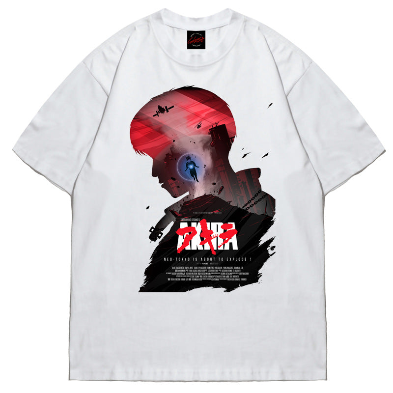 BC anime print short-sleeved T-shirt for men and women hip-hop high street loose round neck retro top