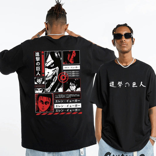 Attack on Titan Allen black and white comic style spring and summer pullover T-shirt thin men and women short-sleeved T-shirt cross-border