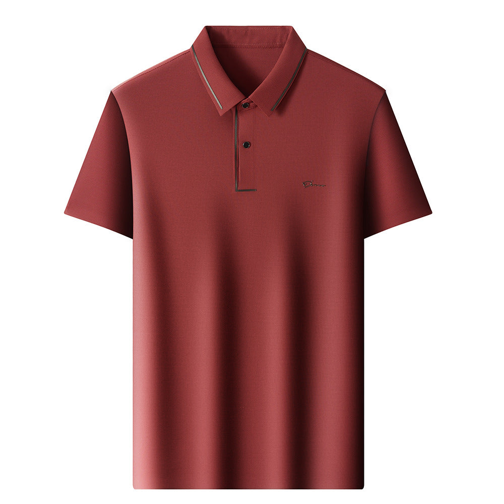 Men's short-sleeved T-shirt polo shirt summer thin anti-wrinkle free ironing seamless T-shirt cross-border middle-aged dad tops