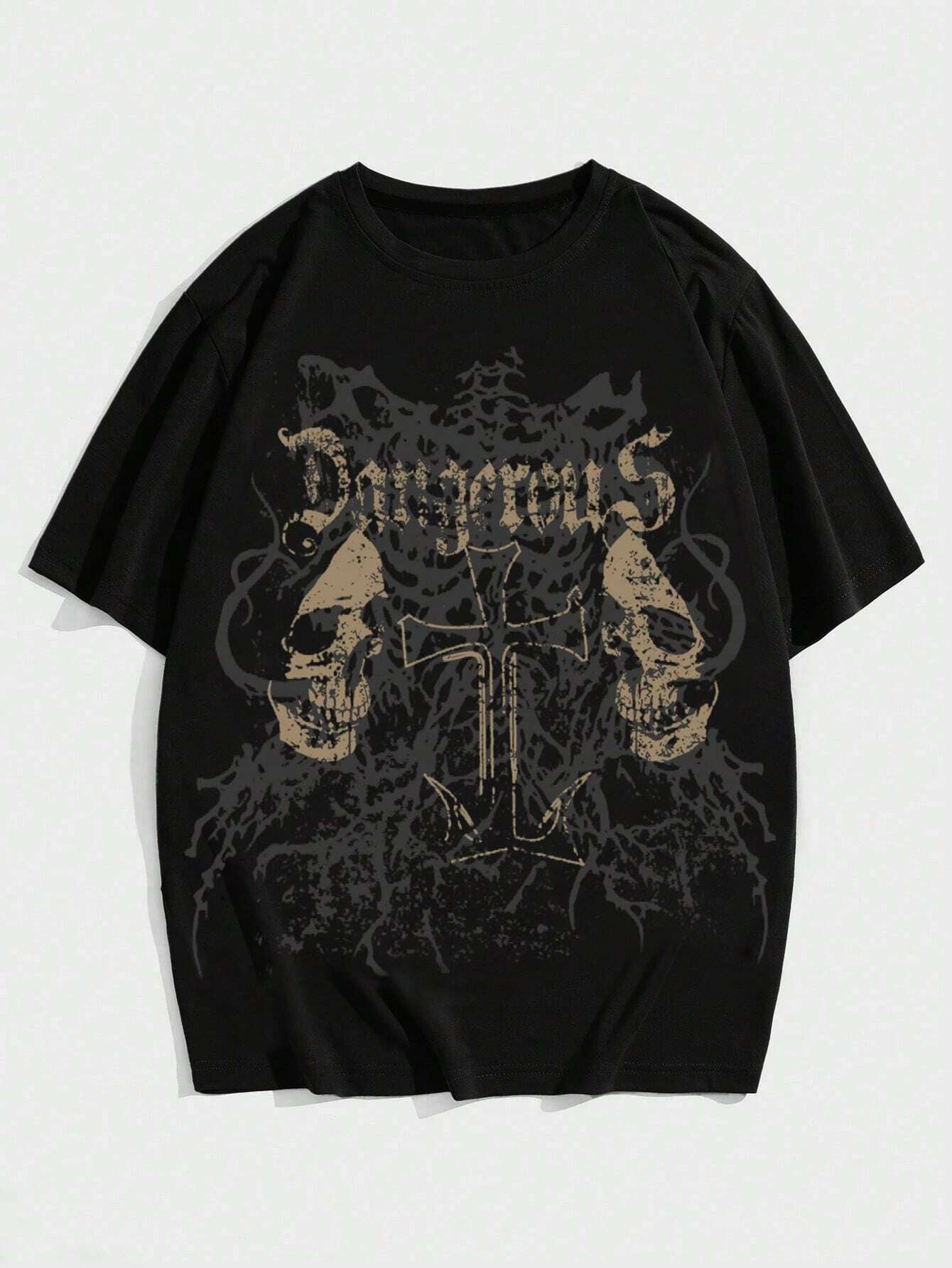 Grunge Punk Skull Printed Women Men Unisex Cotton T-shirt