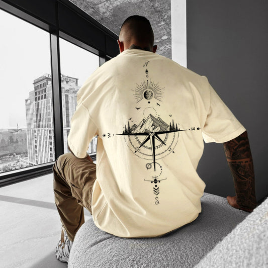 Cross-border European and American size sun, moon, stars and ocean print street fashion casual T-shirts in stock