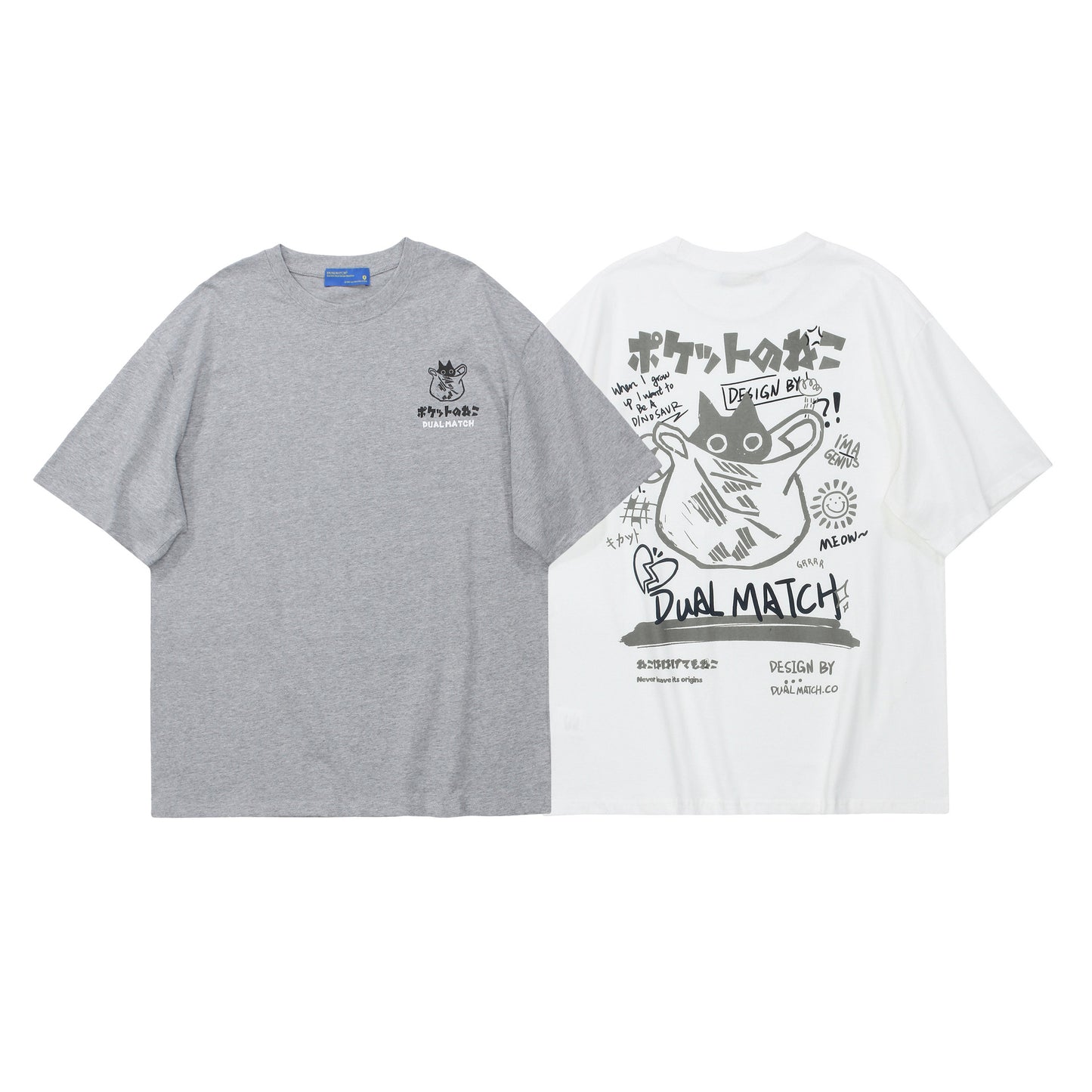 Fashion brand Japanese cartoon print short-sleeved T-shirt men's summer retro street loose couple casual T-shirt tops