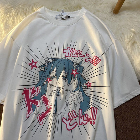 Anime Kawaii Ladies Retro Casual T Shirts Women Harajuku Summer Fashion Hip Hop Clothes Tops