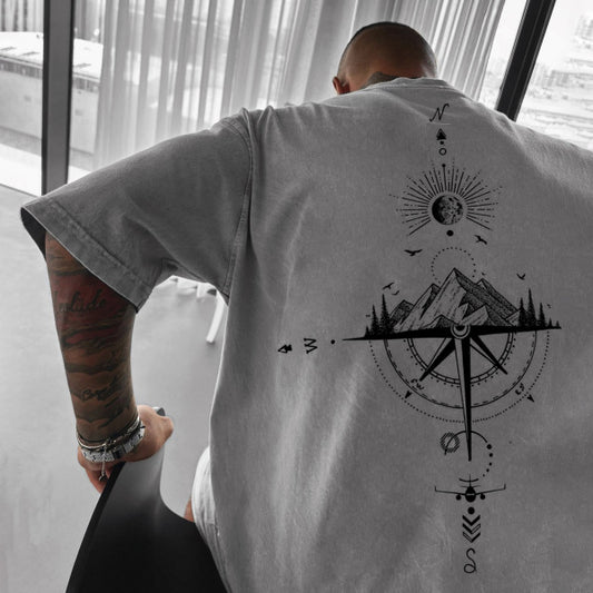 Cross-border European and American size sun, moon, stars and ocean print street fashion casual T-shirts in stock