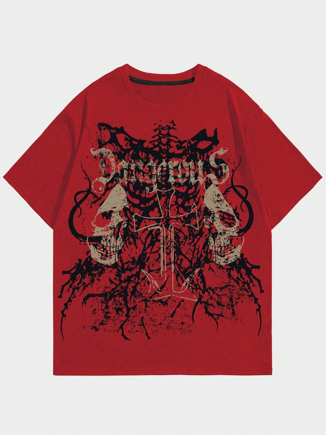 Grunge Punk Skull Printed Women Men Unisex Cotton T-shirt